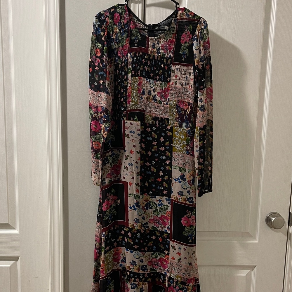 Johnny Was Multicolor Patchwork Long Sleeve Dress